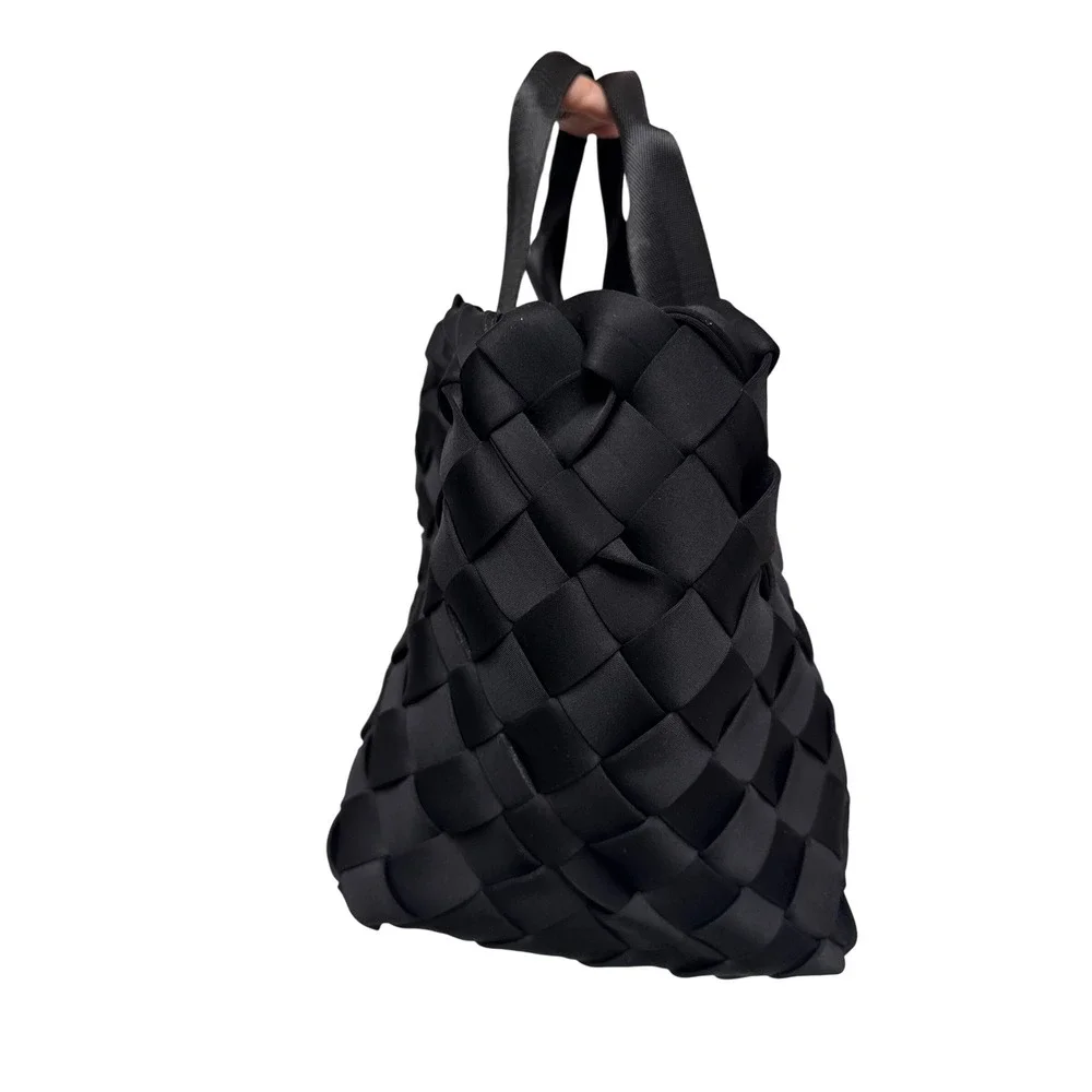 Naghedi Tangier Medium Tote Women Black Woven Neoprene Luxury Handbag St barths